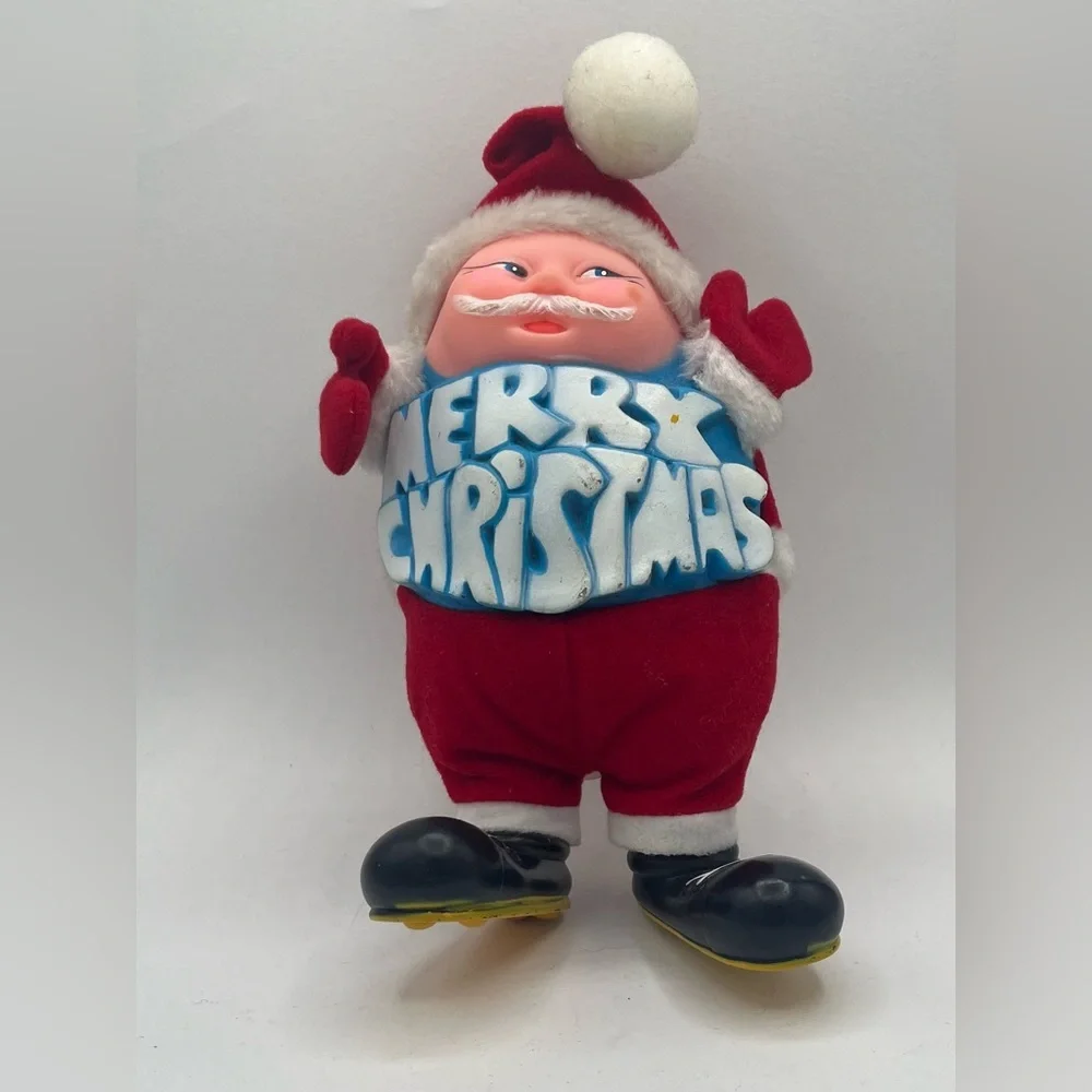 Vintage Rubber Face Santa Toy Plush Merry Christmas Grayhound Specialty Korea 7”